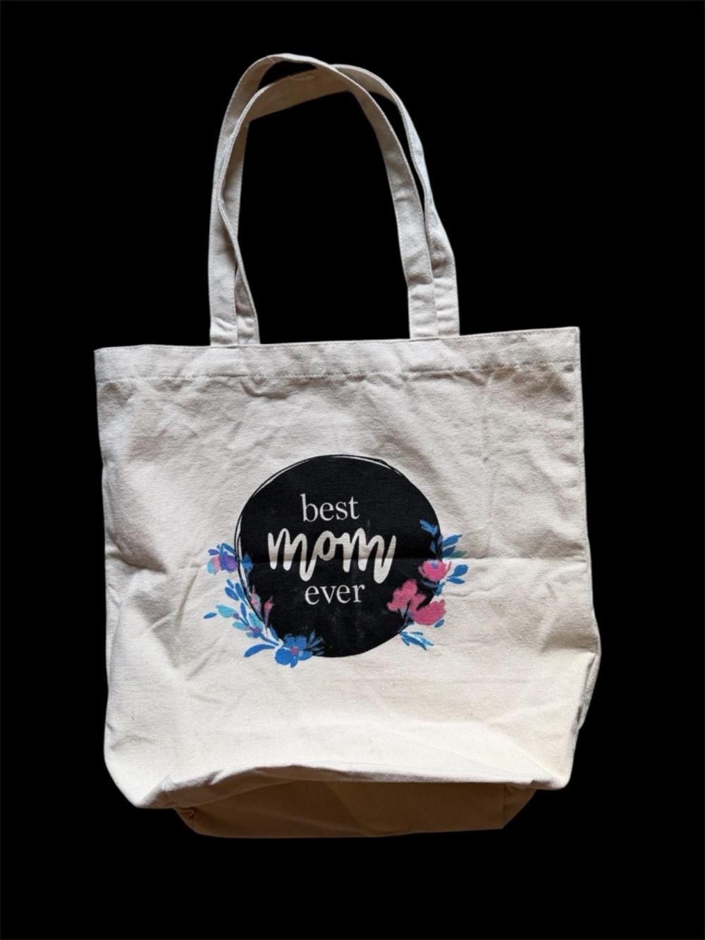 Cream Canvas Tote Bag - Best Mom Ever Floral Graphic NWOT